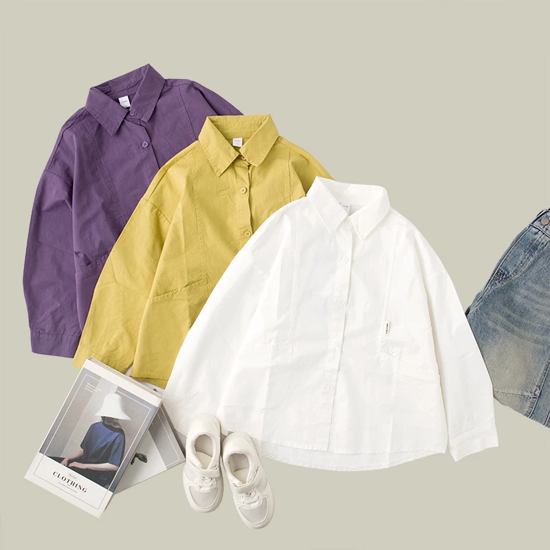 吴小越w1010男童衬衫长袖儿童上衣春秋款韩范中大童外套翻领衬衣