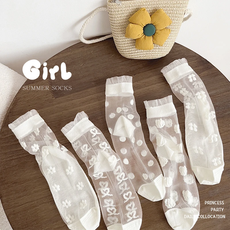 女童春夏网眼袜子薄款白袜儿童宝宝公主洛丽塔夏天超薄玻璃丝袜