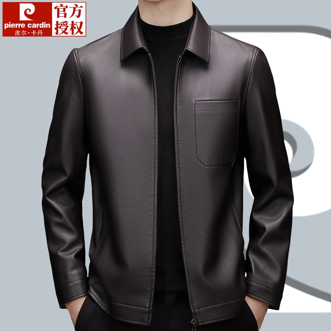 皮尔卡丹皮衣男真皮绵羊皮翻领夹克2025新款高档海宁头层皮外套薄