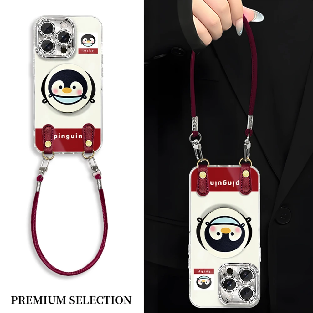 企鹅镜子支架适用VIVO苹果16荣耀OPPO华为P70小米手机壳ZX00216