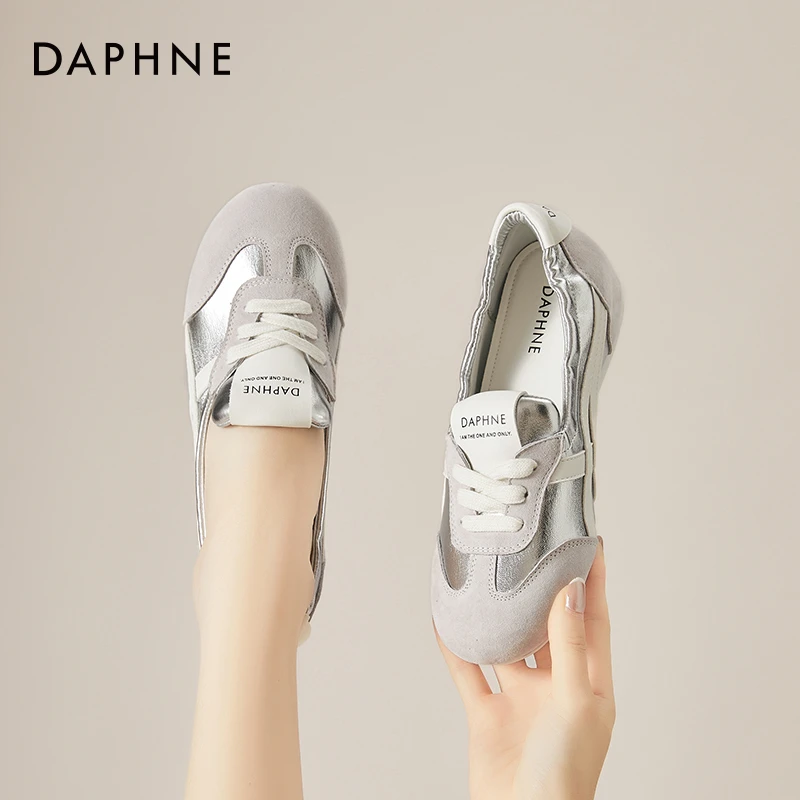 达芙妮浅口德训鞋女夏季新款法式内增高时尚阿甘鞋圆头系带休闲鞋