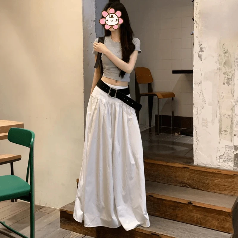 甜酷辣妹装夏季高腰白色半身裙a字长裙高腰显瘦