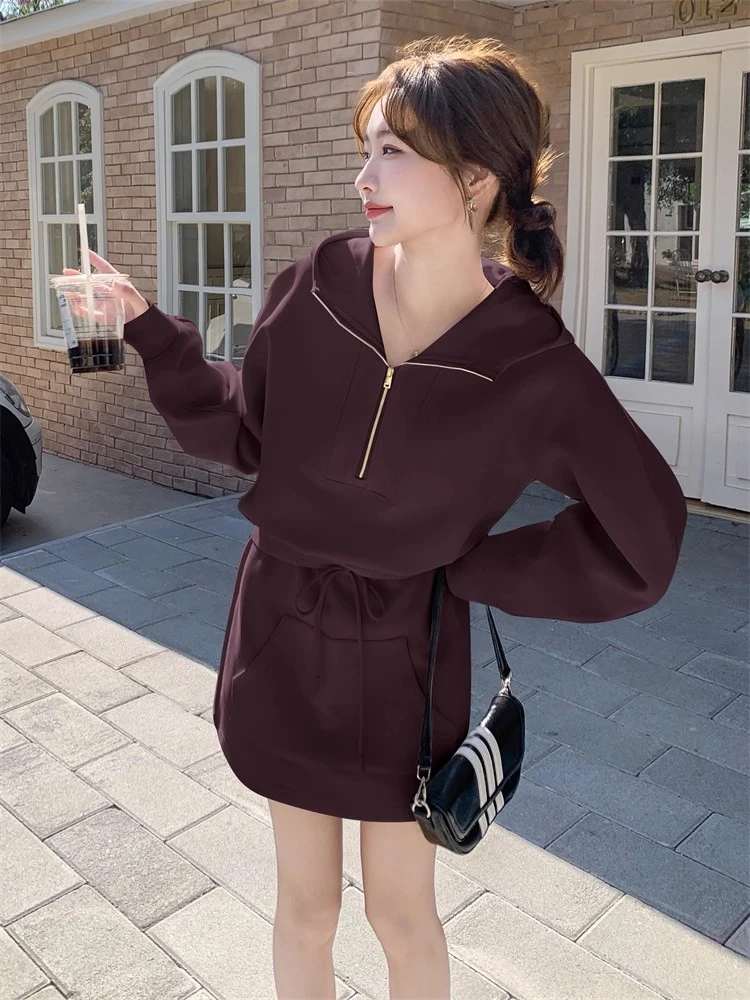 Y1521#白色卫衣运动套装裙女春秋流行半身裙两件套超好看独特设计