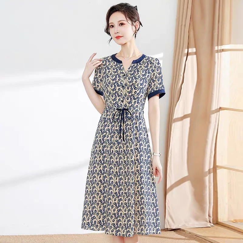 立领蓝碎花 时尚修身显瘦 时尚气质女装连衣裙宽松连衣裙大码洋气