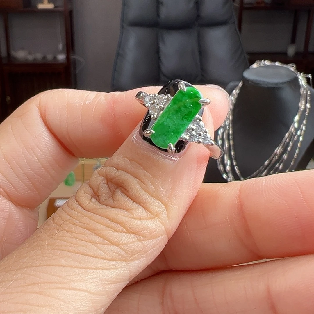 翡翠戒指银S925镶嵌戒指65