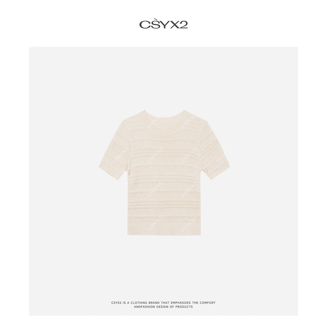 CsyX2-2025S/S夏季新款高级感条纹小众镂空T恤时尚上衣S10782