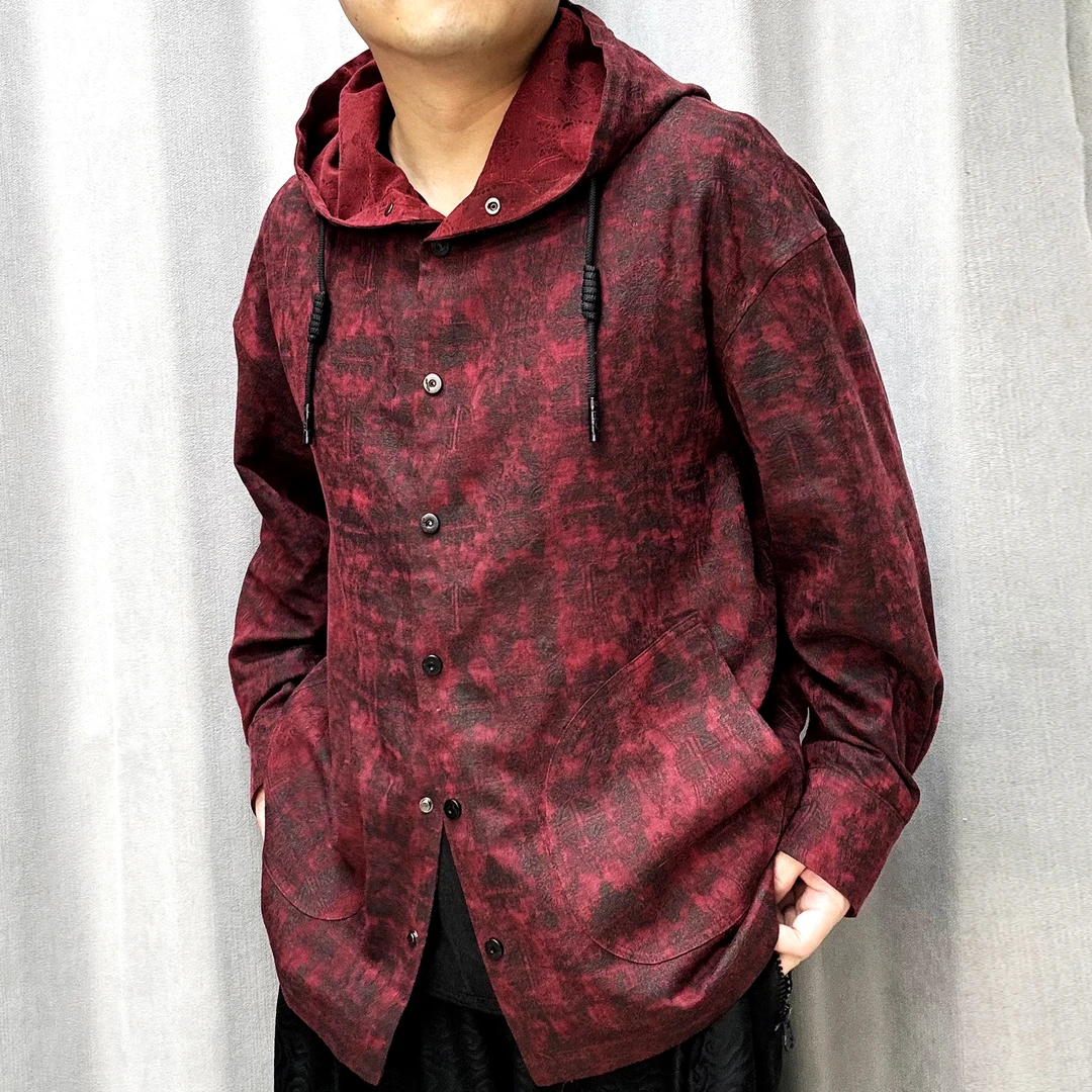 2556桑蚕丝油丝外套男士复古宽松休闲户外时尚长袖男款