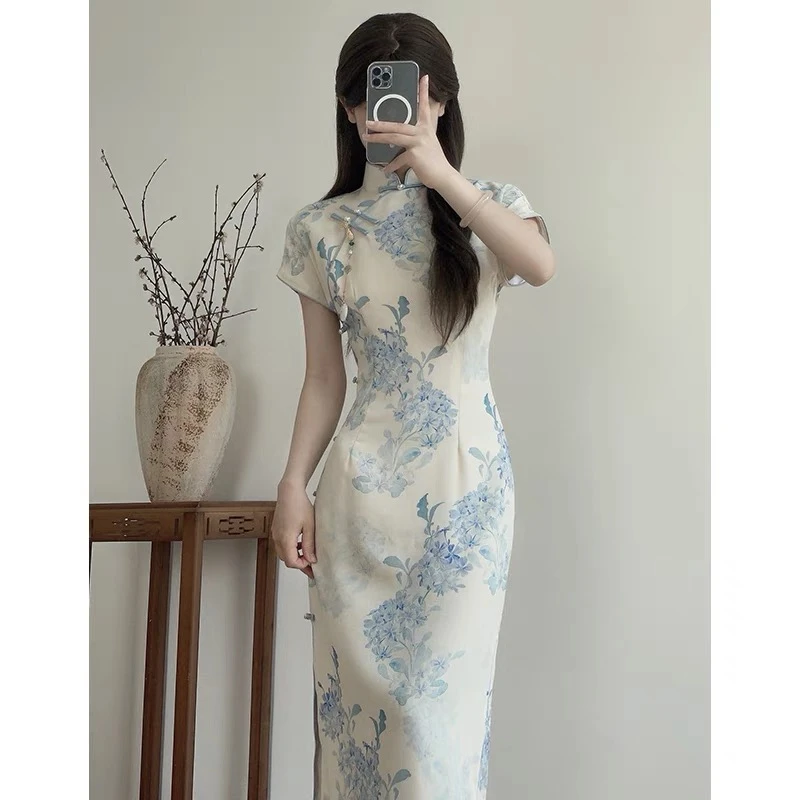 【清雅如诗】中国风少女气质传统款旗袍新中式日常旗袍衣长125