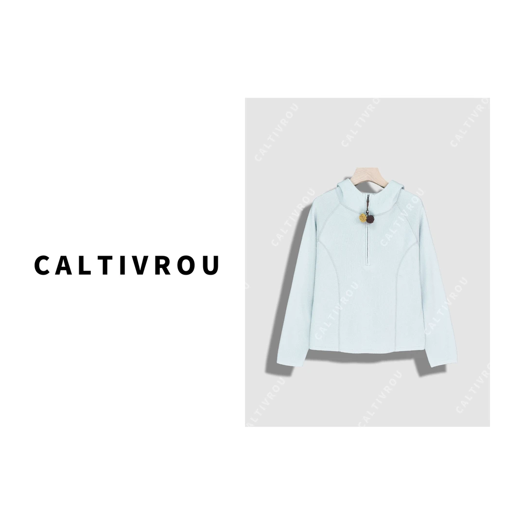 【璐璐】【100%羊毛】设计感小松果半拉链宽松显瘦针织衫-Y20192