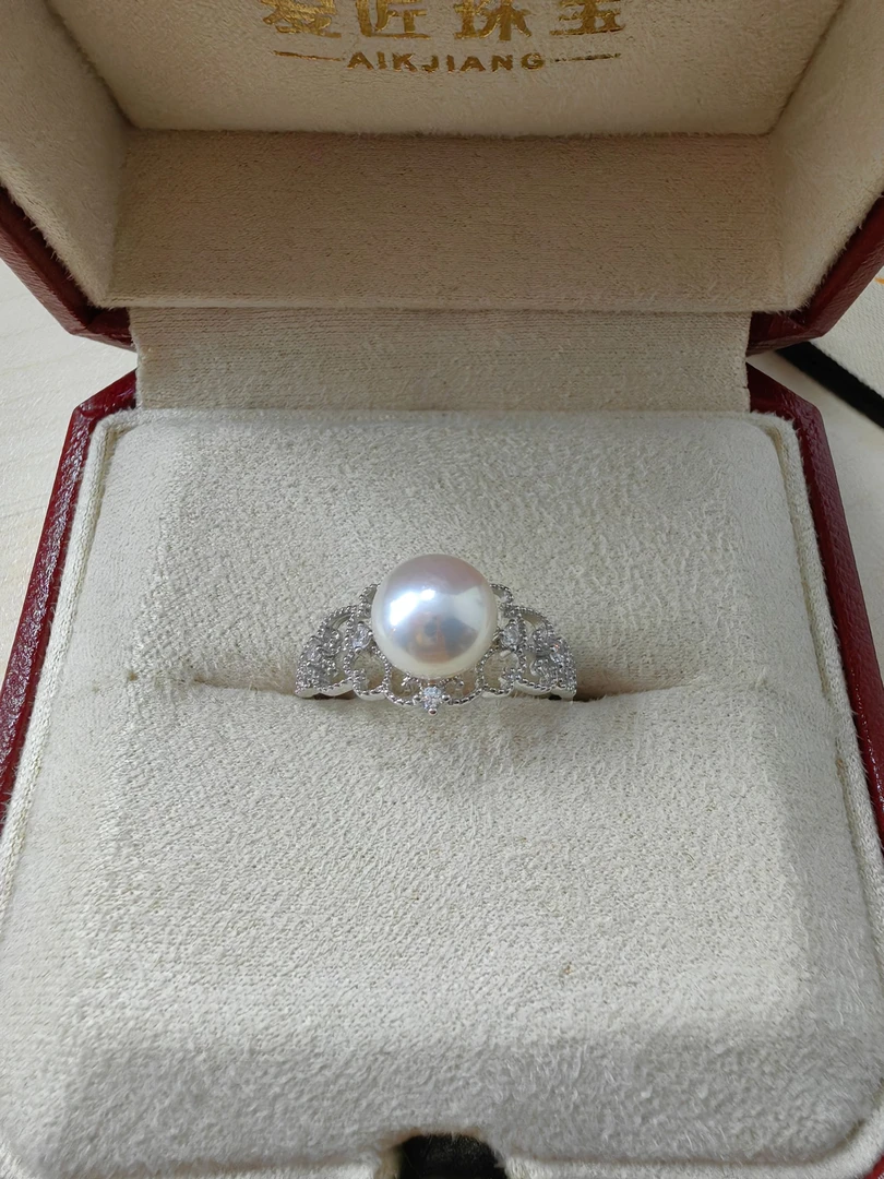 AIKJIANG/爱匠【白总】淡水极光无核白色珍珠戒指7-8mmS925银