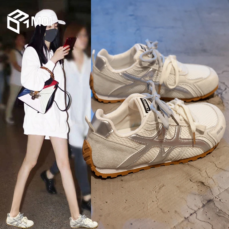 M01爆款网面德训鞋女款夏季新款平底透气运动鞋复古风百搭阿甘鞋