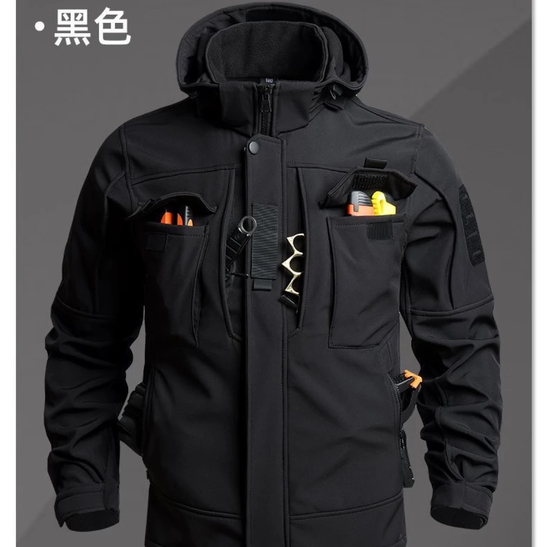 秋冬加绒工装冲锋衣防水加绒大码冬季保暖立领秋冬季迷彩防水套装