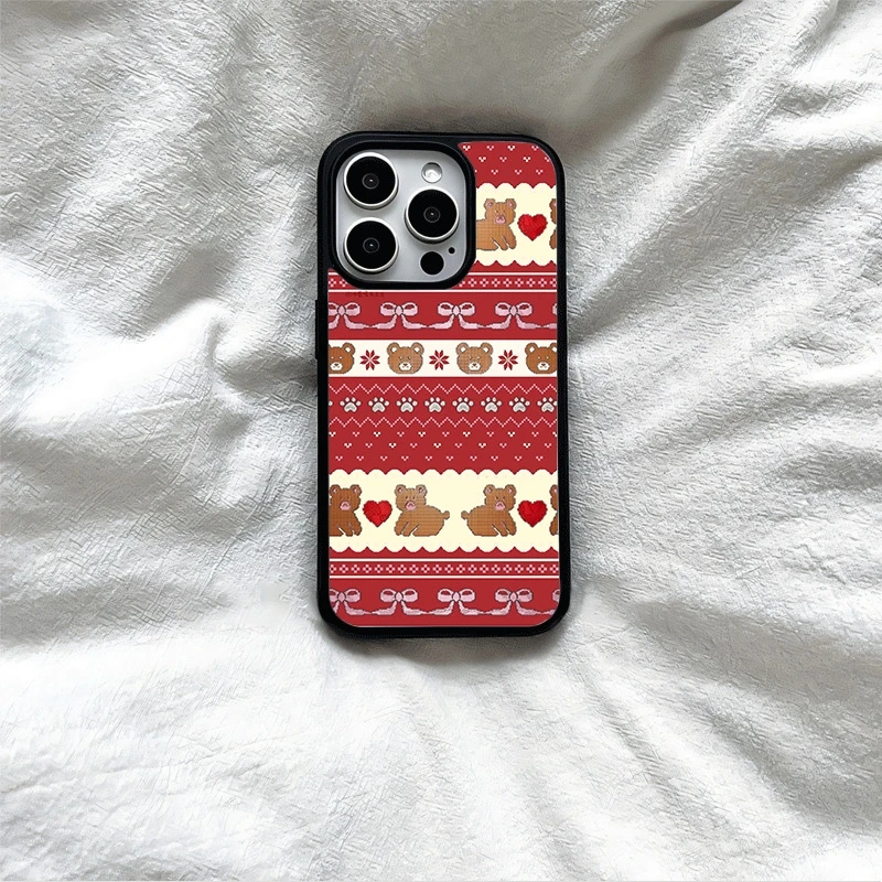 新款红色小熊鎏金手机壳适用苹果17/16promax小米15oppox7华为p70