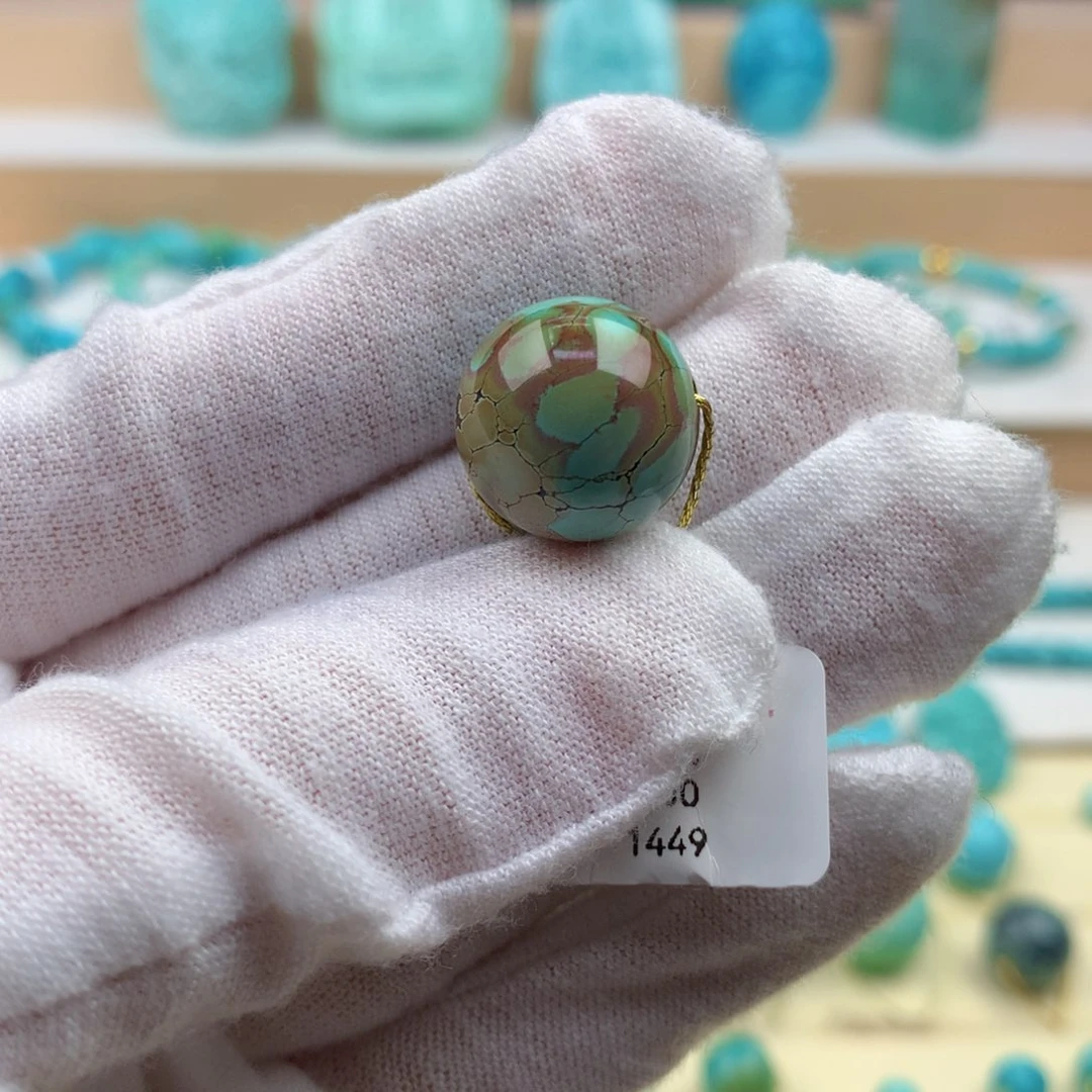 绿松石未镶嵌珠宝奇石高瓷特色三彩圆珠15mm