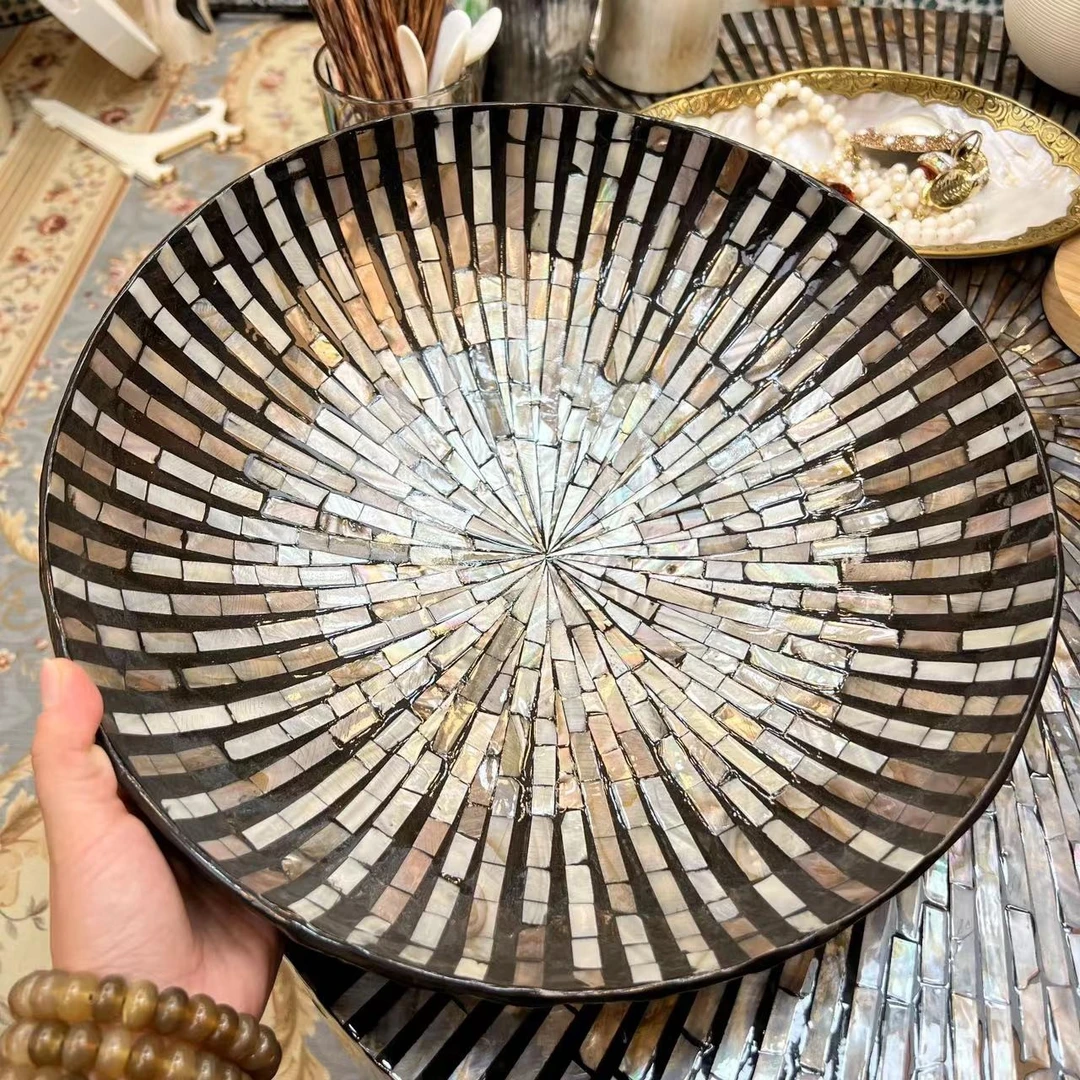 BB-【高定果盘】深海贝母手工制作托盘收纳果盆零食盆35*9cm