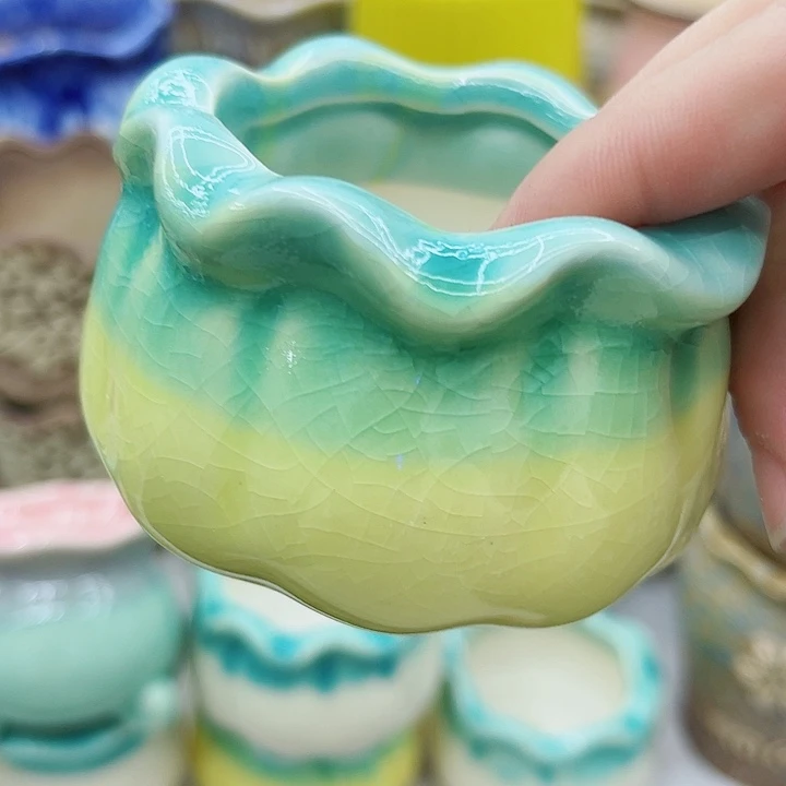 多肉绿植陶瓷花盆9.9包邮，有孔