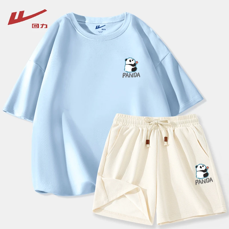 回力女装夏装套装2025新款爆款时尚洋气运动休闲服熊猫印花短袖X