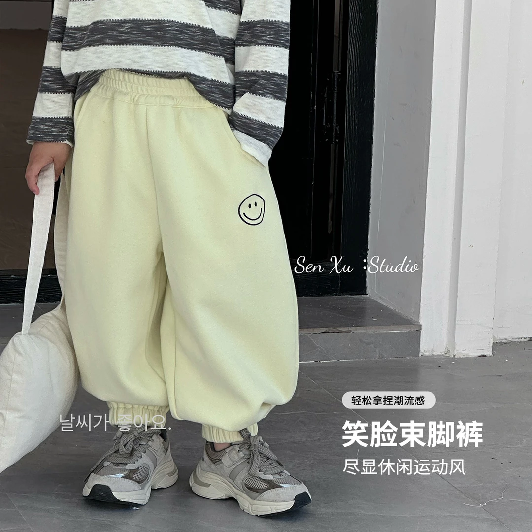 【森许】新品童装笑脸绣花多色卫裤-333