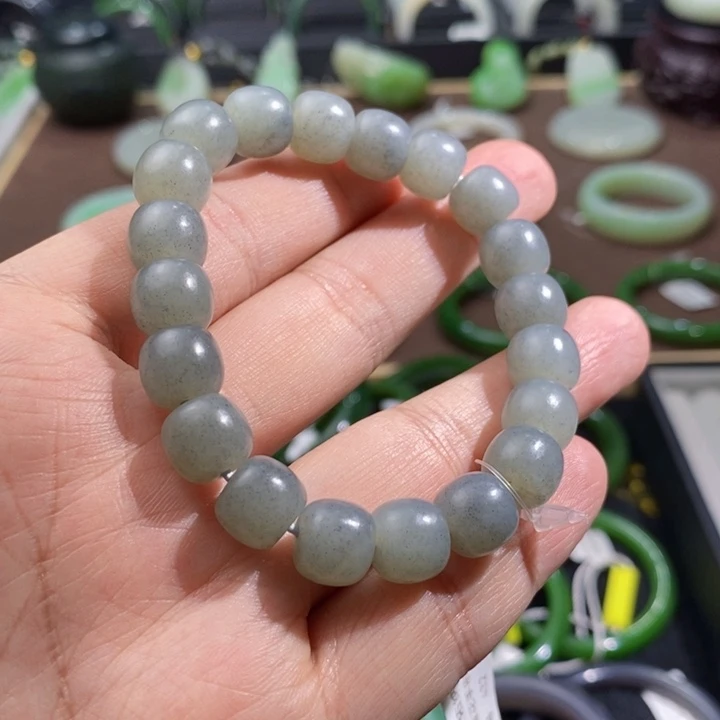 和田玉新疆墨玉青花老型珠手串卡10毫米35.3未镶嵌