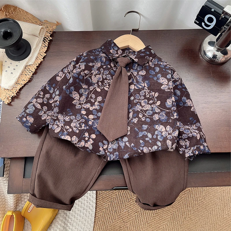 男童套装春装2025新款痞帅儿童衬衫裤子春秋季宝宝衣服潮酷二件套