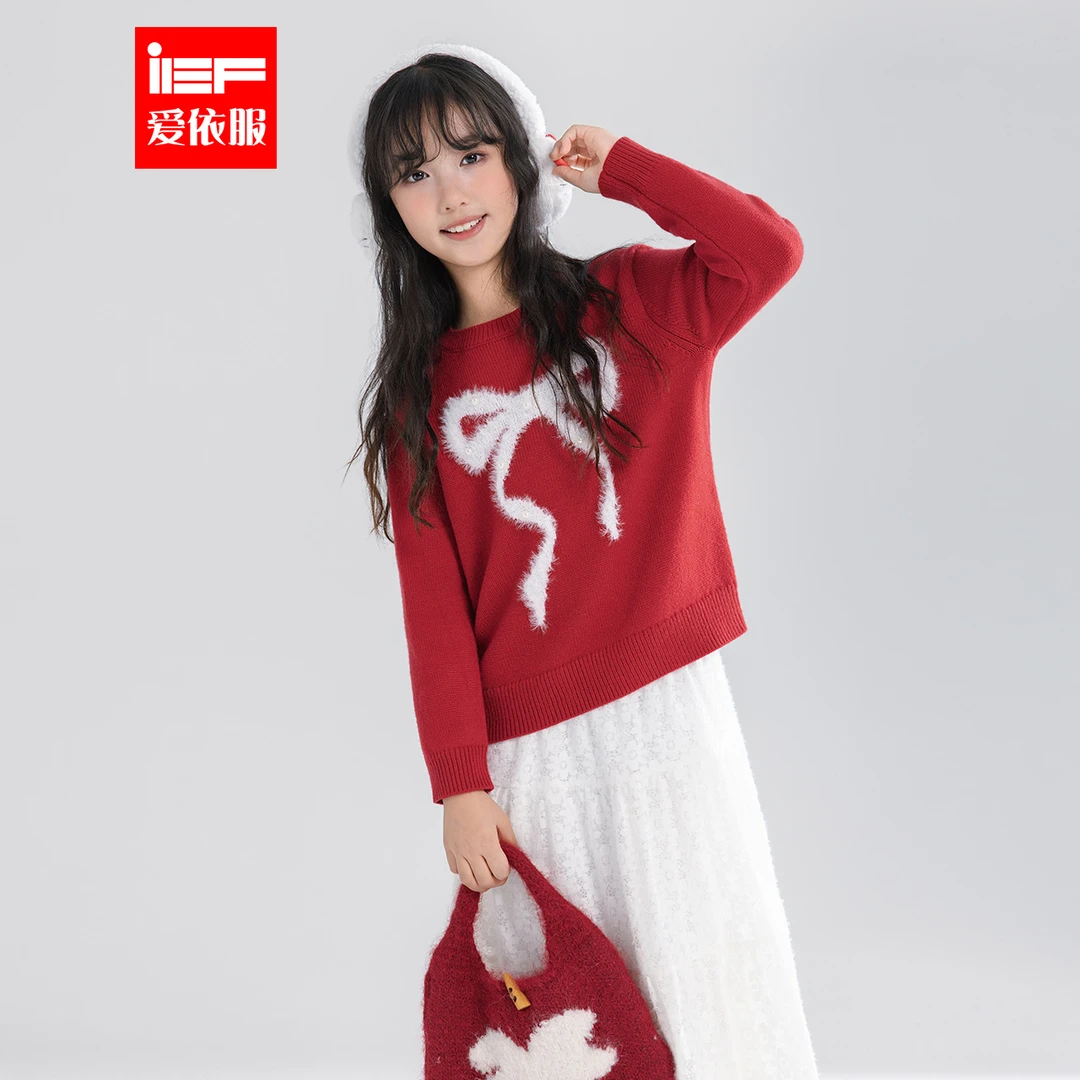 MINIIEF【爱依服童装】2025冬秋冬新款韩版甜美洋气女童毛织上衣