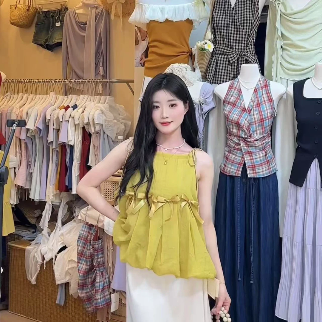 设计感小众立体蝴蝶结花苞上衣女夏季新款高级感洋气减龄吊带背心