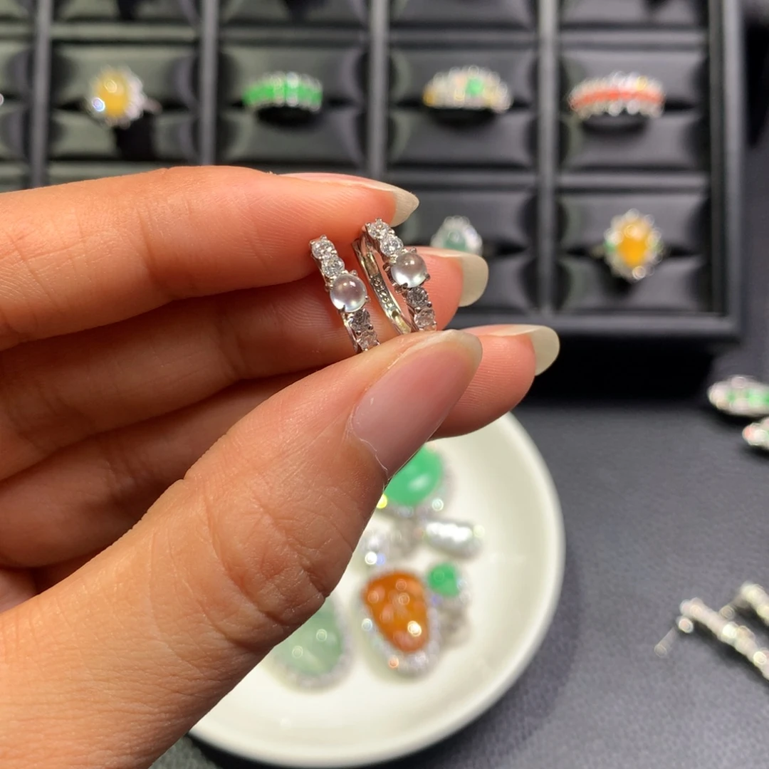 翡翠银S925镶嵌耳饰