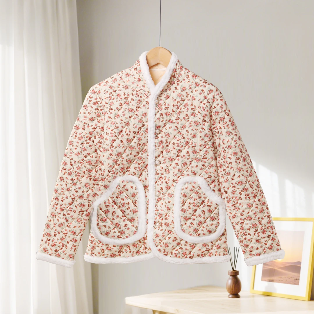 立领常规款长袖秋冬时尚冬装印花棉衣保暖加厚碎花