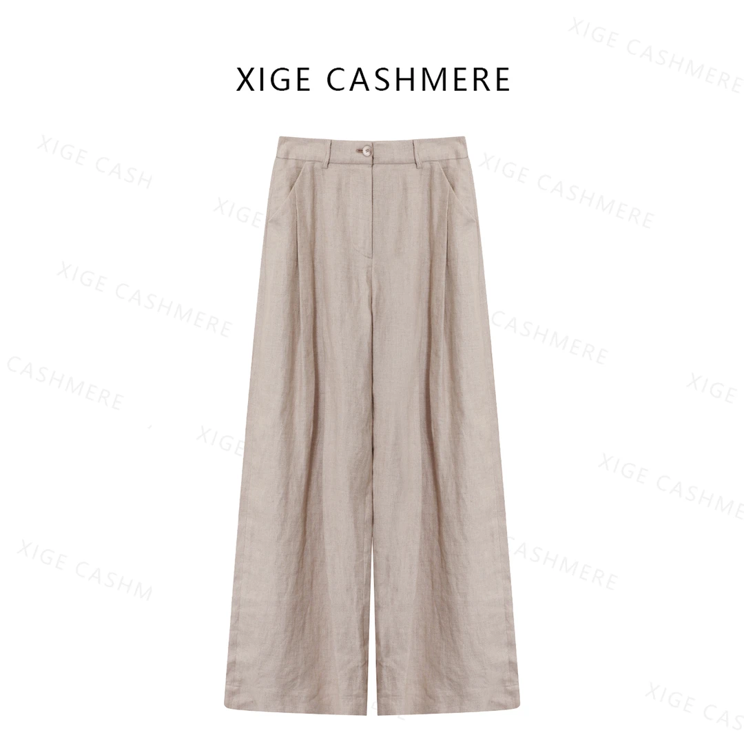 江南系列【老钱点】喜歌 100亚麻女士时尚宽松休闲直筒裤 7890