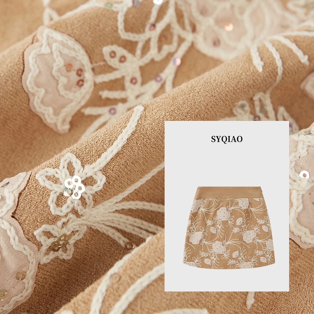【雅乔定制】复古花朵刺绣高腰A字半身短裙DYZY-25077706