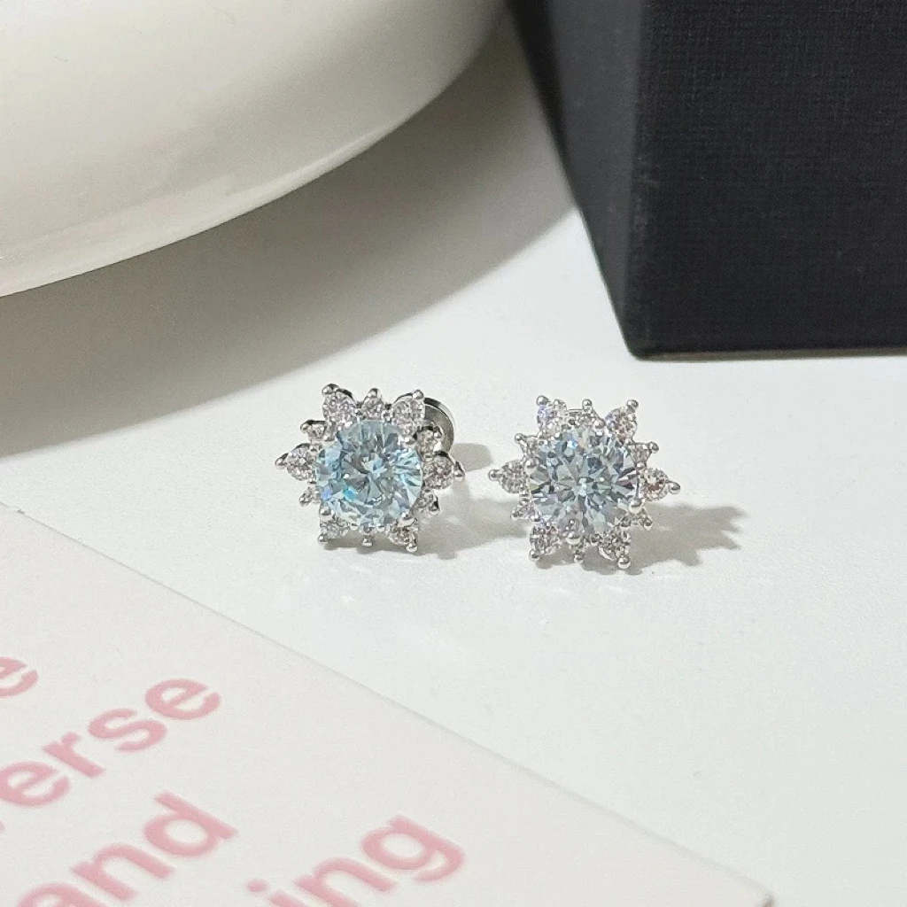 铜合金耳饰 闪耀雪花太阳花耳骨钉螺丝耳钉气质百搭耳环E2253