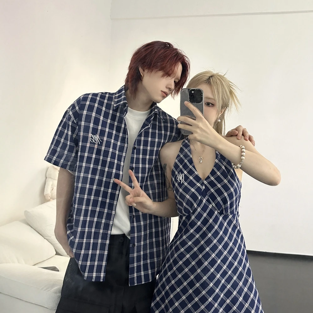 情侣装一衣一裙2025新款夏季设计感ins法式复古连衣裙韩版学院风