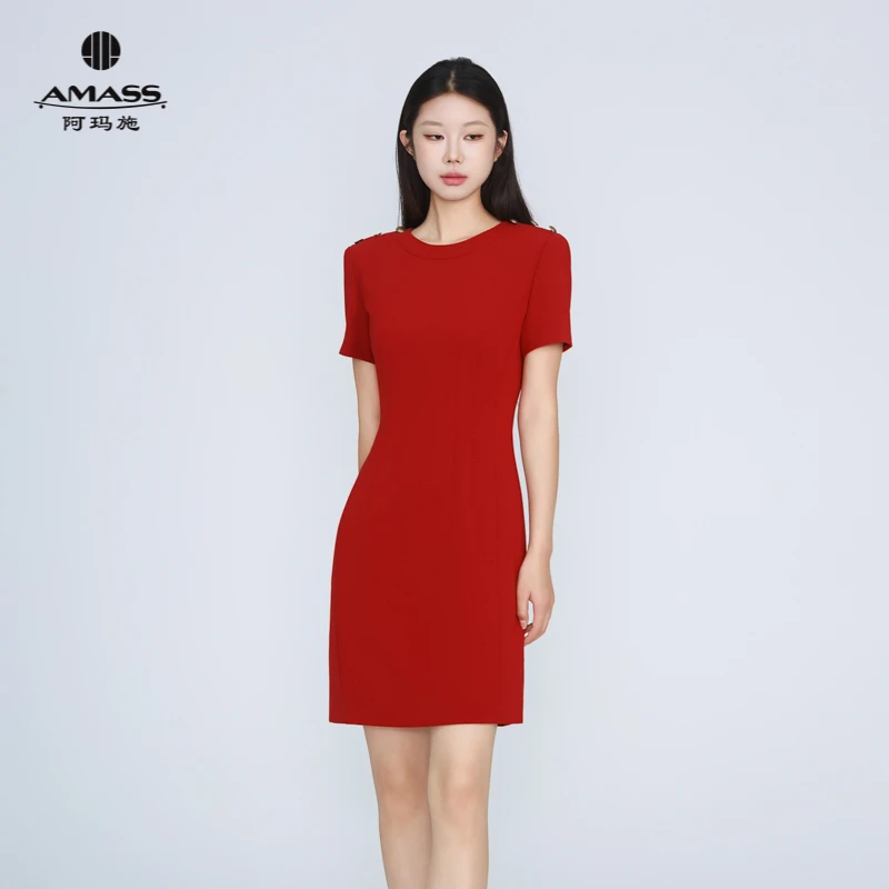 AMASS/阿玛施夏季穿搭新款复古经典百搭收腰半袖连衣裙5500457