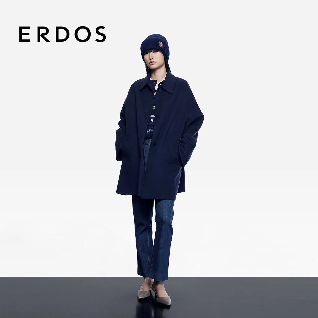 【双面羊绒】ERDOS 女士斗篷廓形羊绒大衣25年早秋新品宽松大廓形