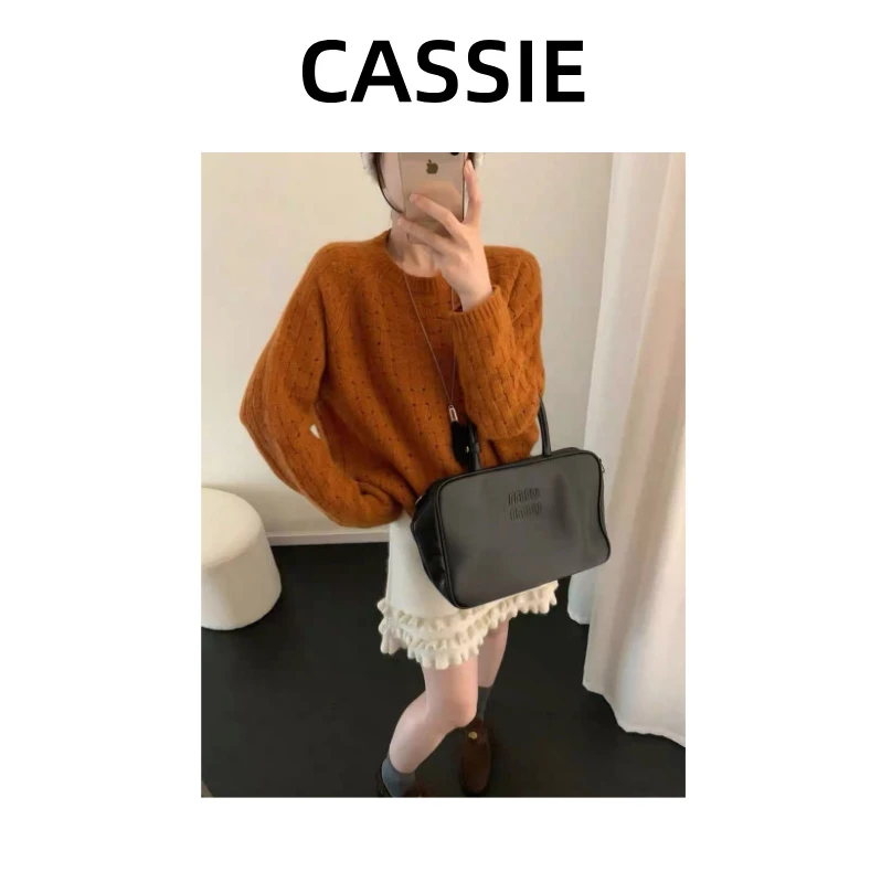 CASSIE软糯方格镂空羊毛针织衫套头宽松韩系纯色秋季加厚毛衣