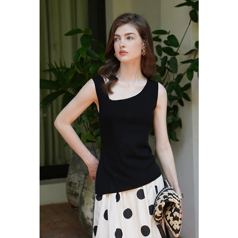 miorastudio法式复古小众设计感斜领针织背心 高级感吊带上衣