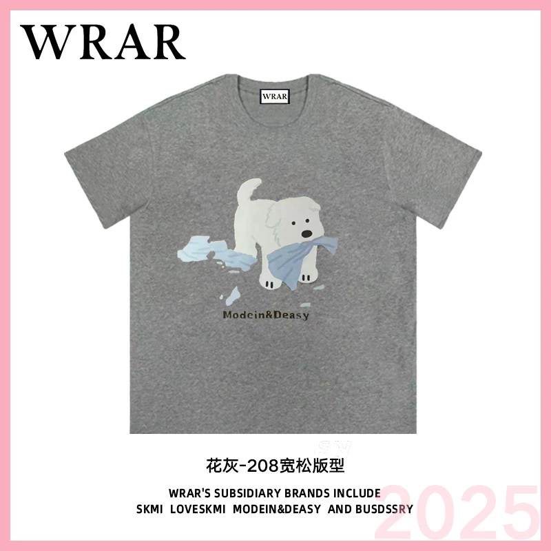 【雪白小狗】新品时尚透气宽松T恤休闲卡通百搭圆领1