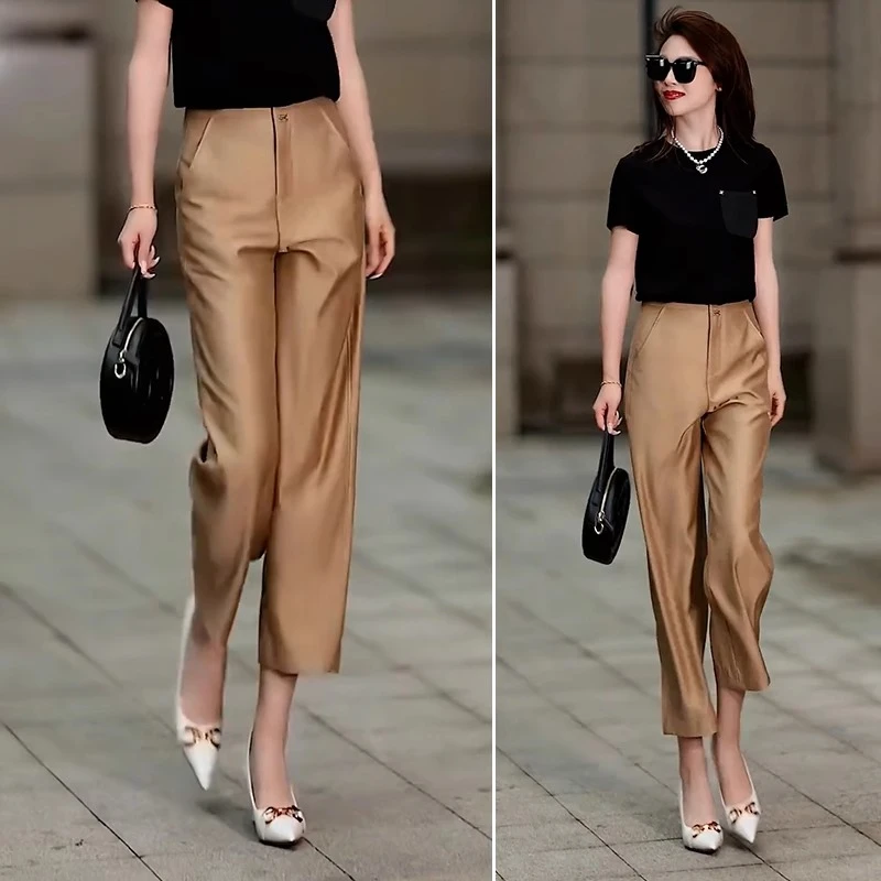 高级感直筒西装裤女夏季薄款小个子垂感香蕉镰刀裤九分哈伦休闲裤
