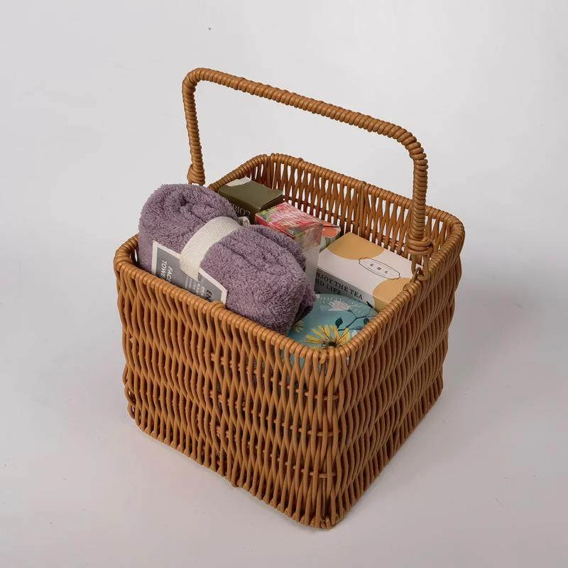 田园风系列藤编手提篮塑料藤彷藤手工编织花篮手提包伴手礼藤篮