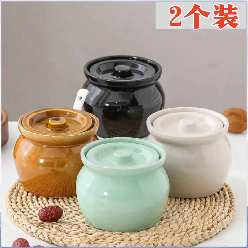 【2个装】厨房瓦罐炖盅隔水炖蒸蛋炖罐带盖汤罐中式小吃陶瓷煨汤盅