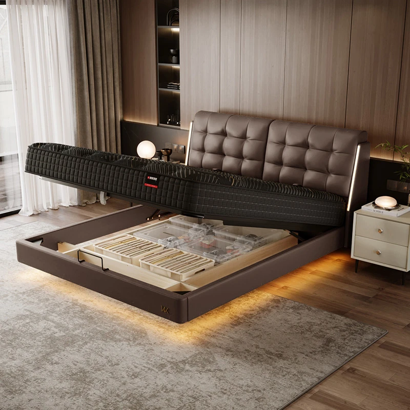 【特惠】不支持延期发货顾家家居头层黄牛皮悬浮气动带灯带【单床】