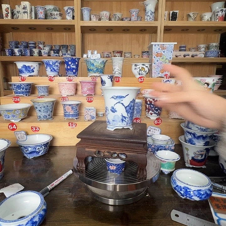 墨奈手绘陶瓷花盆内口7.5高9