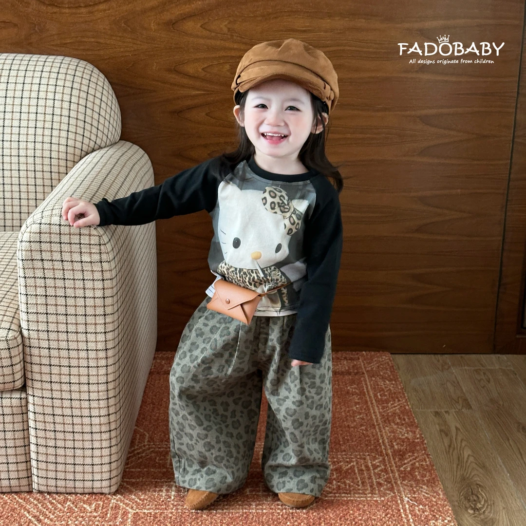 女童T恤套装秋季新款韩版宝宝洋气卡通长袖上衣儿童豹纹休闲裤潮