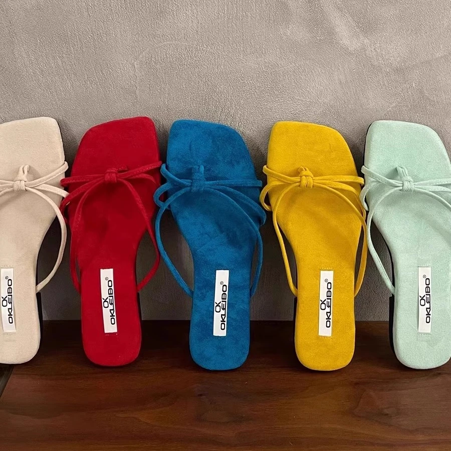 法式简约夹趾凉拖鞋女夏外穿2025年绒面温柔晚晚风沙滩细带人字拖