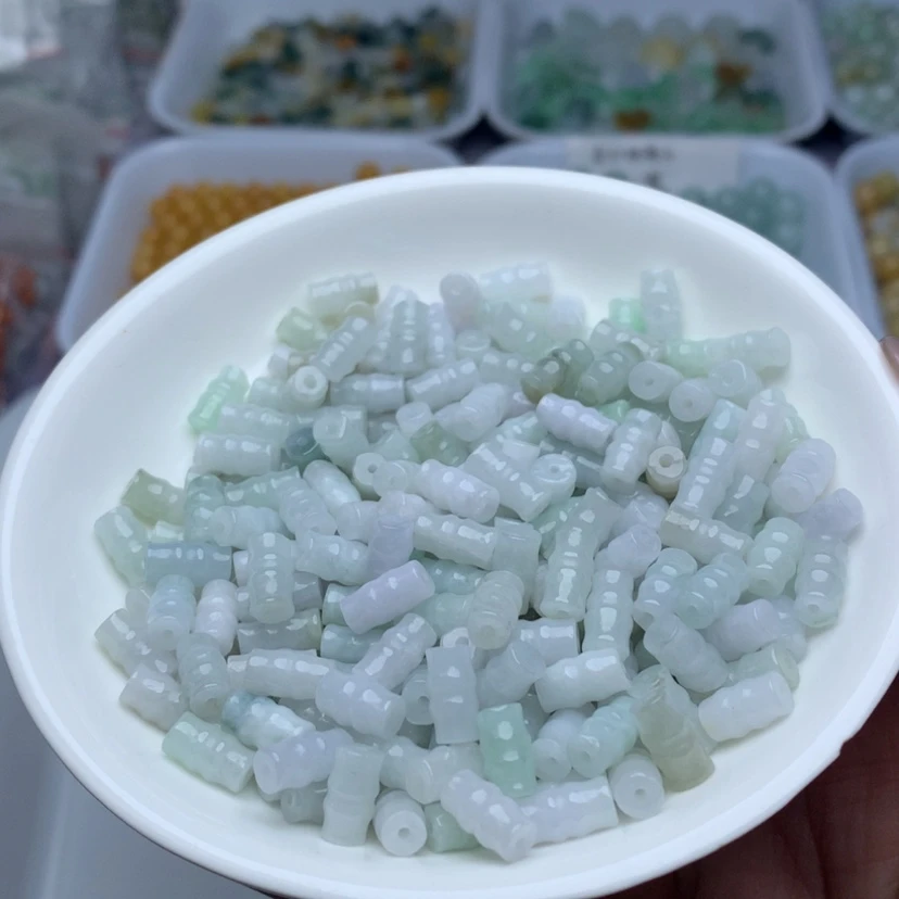 【闪购商品】翡翠手链未镶嵌卡4.8乘9冰绿白竹节100颗