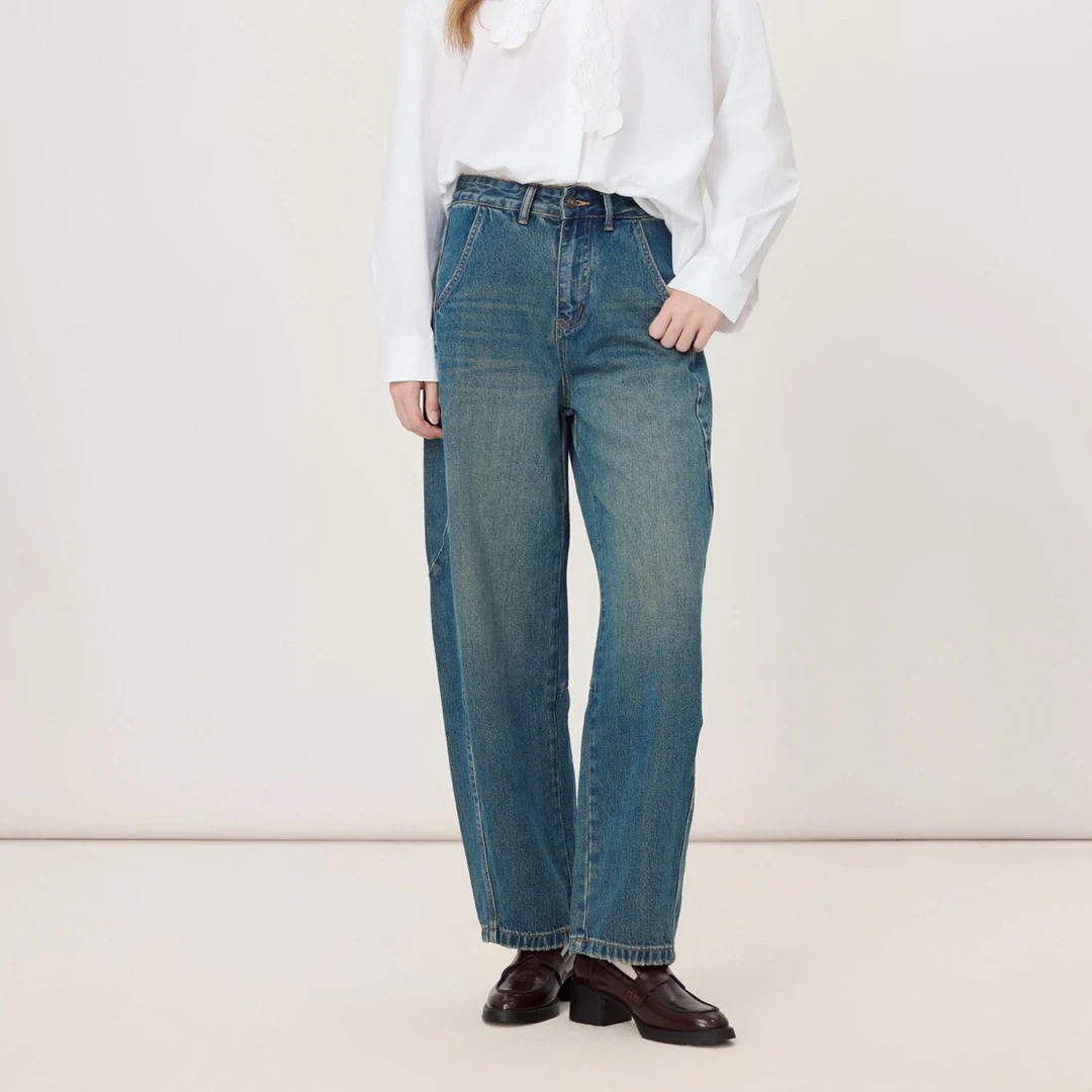 MtoQuinn｜25秋冬新品上新复古做旧水洗弯刀显瘦牛仔裤高腰