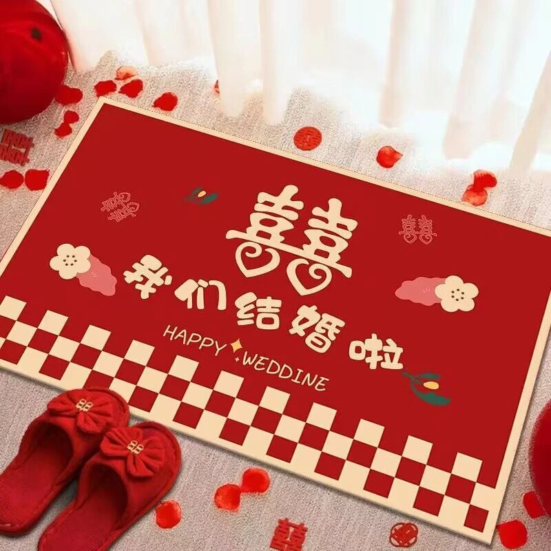 红色喜庆地垫硅藻泥入户门玄关门口脚垫卫生间吸水防滑垫可裁剪