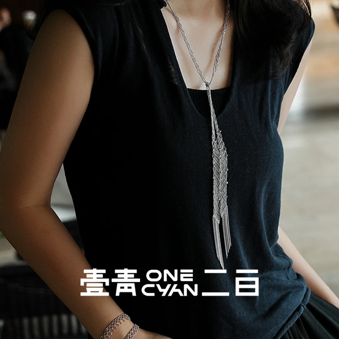 ONECYAN 坠链均925银 《梦》纯银意大利手工蕾丝编织爆闪瀑布长项链