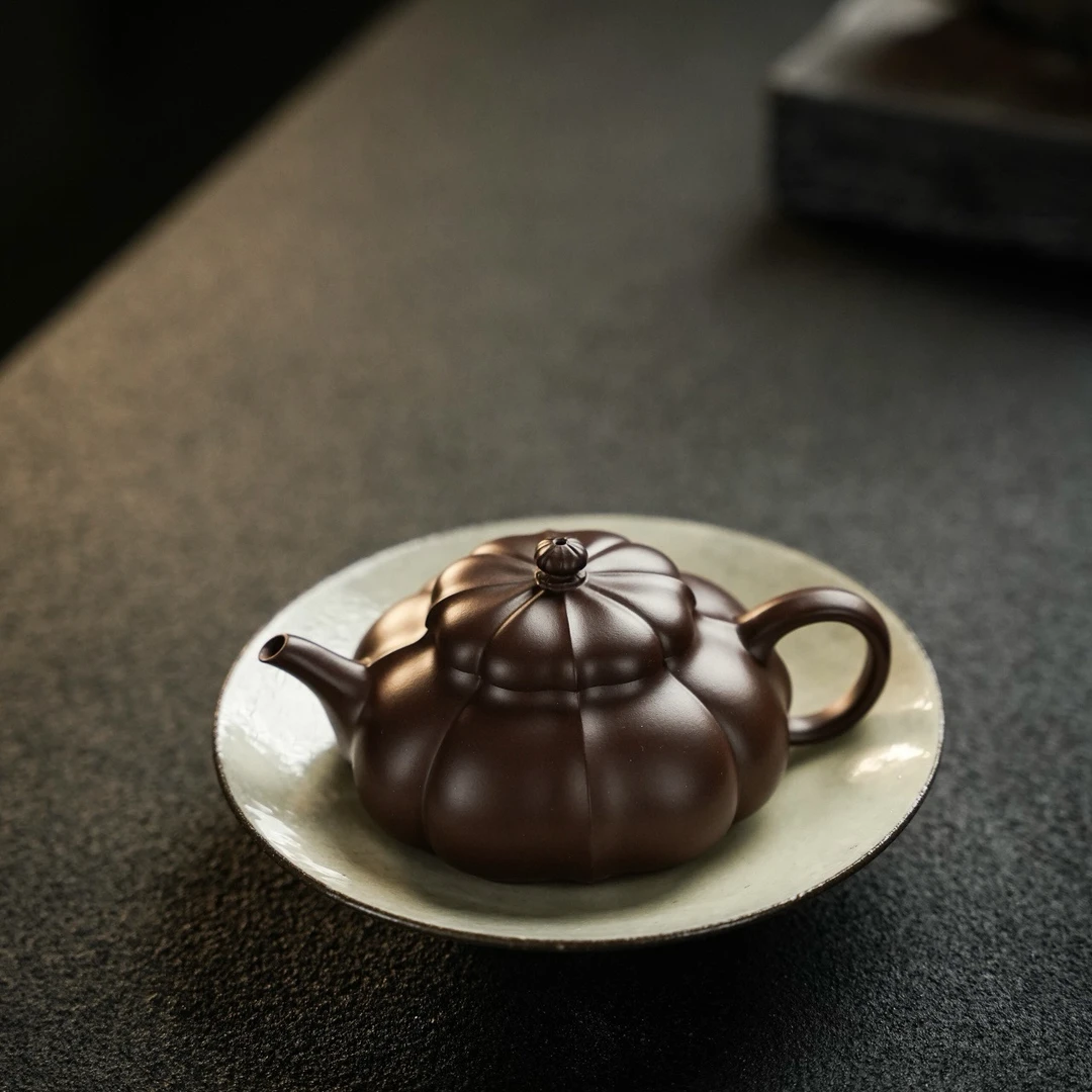 宜兴紫砂壶全手工漫秋·居士·纯手工精品·150cc原矿老紫泥料经典款