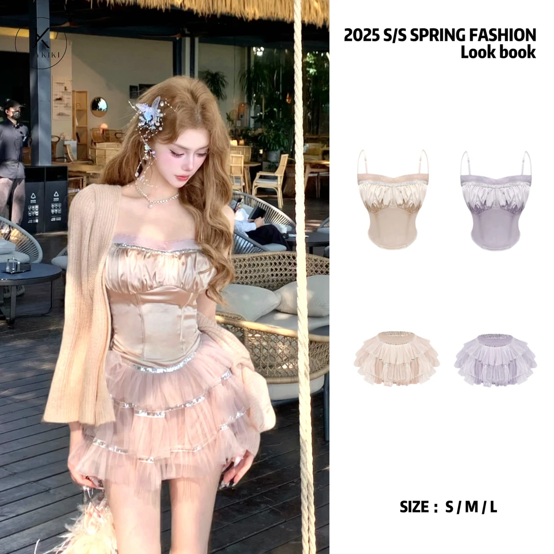 JOY KIKI金金【美神降临】纯欲少女重工亮片油画显瘦套装J25A042